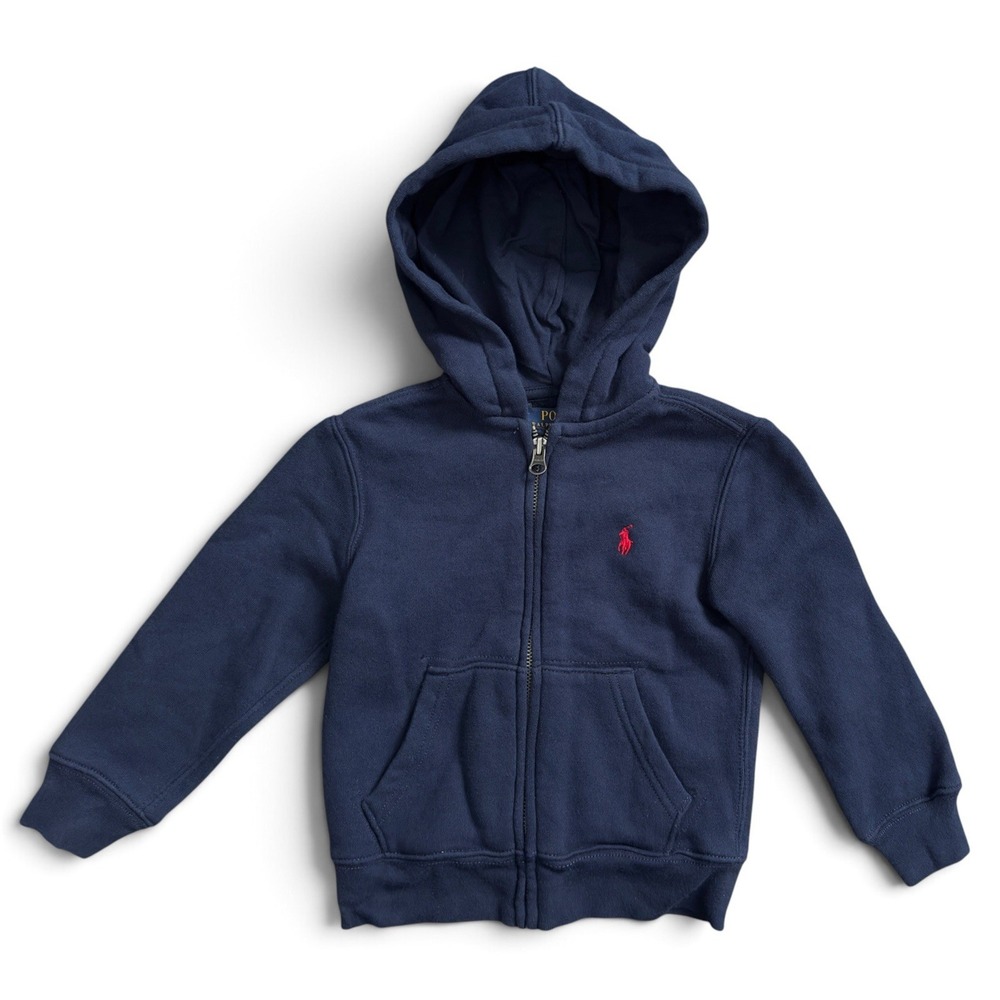 Polo Ralph Lauren Kids Navy Blue Full Zip Hoodie Red Pony Sweatshirt Size 3T